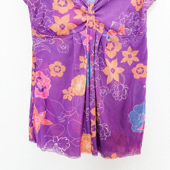 Y2K Sweet Pea Floral Mesh Babydoll Top Purple Size M Boho Fairy Indie Sleaze - Picture 3 of 7